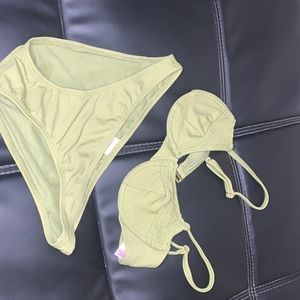 Olive green two piece swim suit.